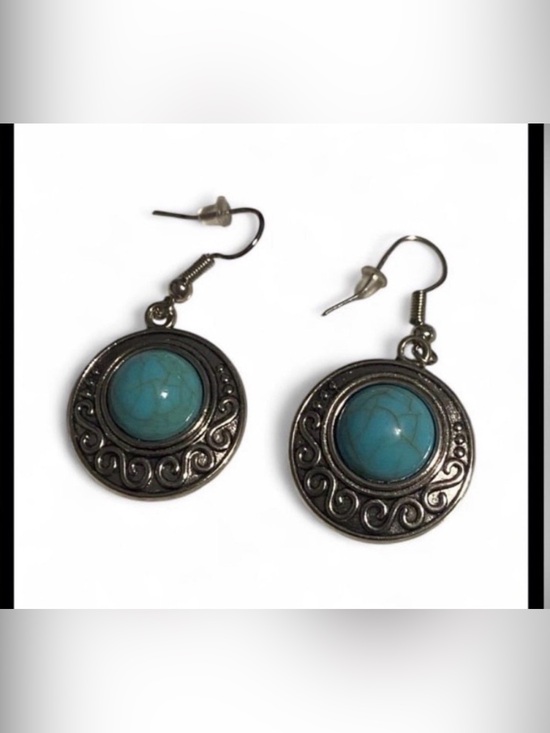 Jewelry - Silver Tone Faux Turquoise Pierced Earrings #6589